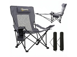 Conjunto de 2 Cadeiras de Camping Dobráveis para Pesca com Encosto Ajustável, Suporte para Copos para os Pés e Encosto de Cabeça Cinza Escuro Ge
