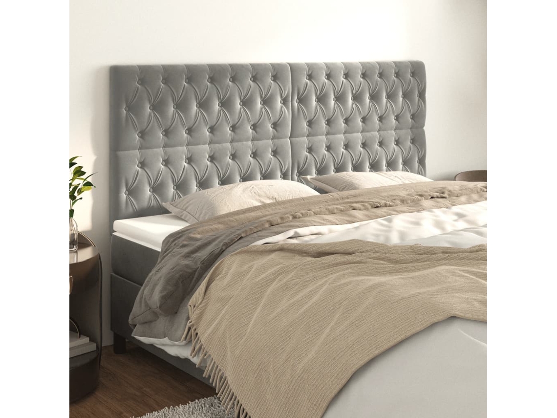 Vidaxl Cabeceira Cinza Claro 200x7x118/128 Cm Veludo
