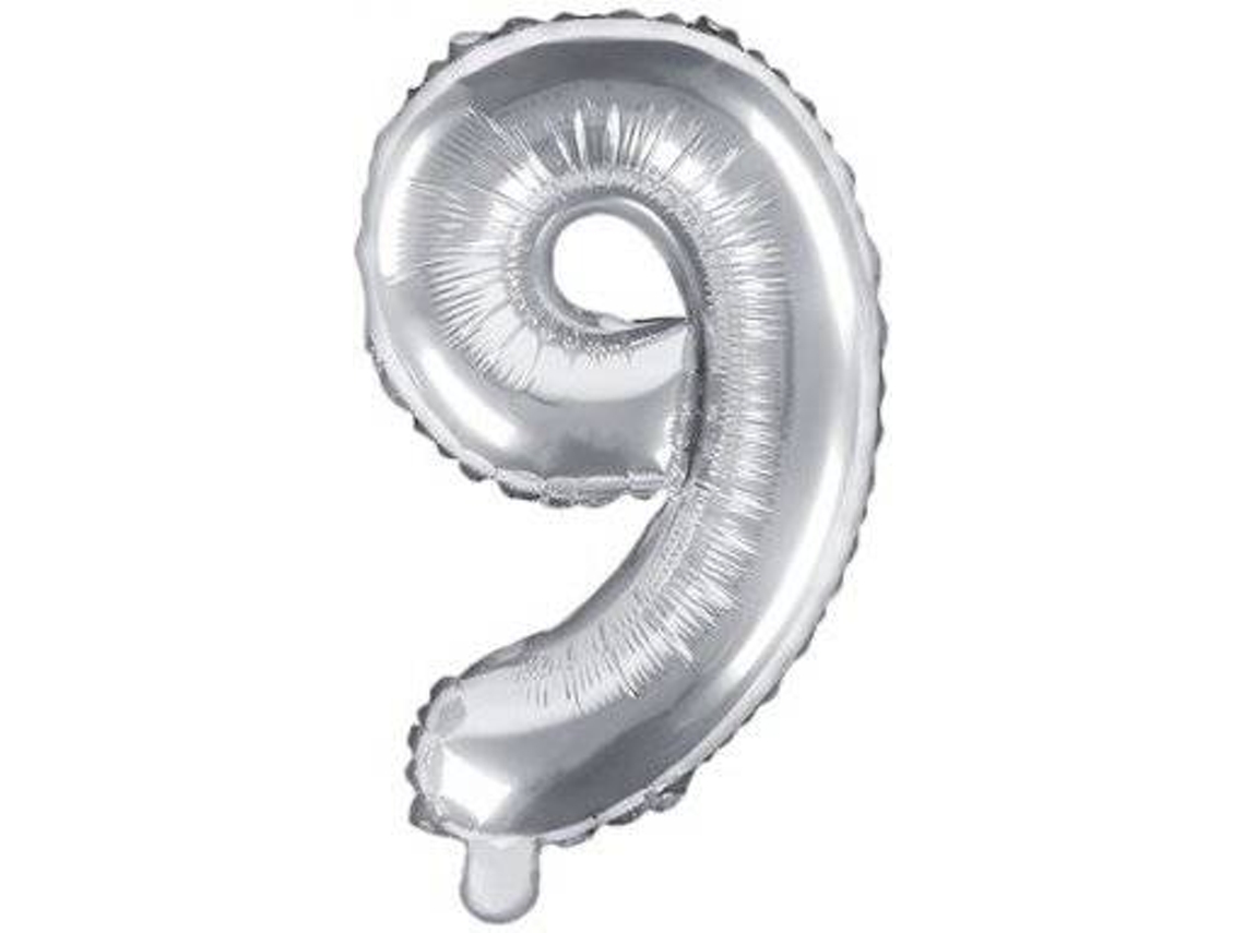 Balão PARTYDECO número 9 Foil 35cm Prateado