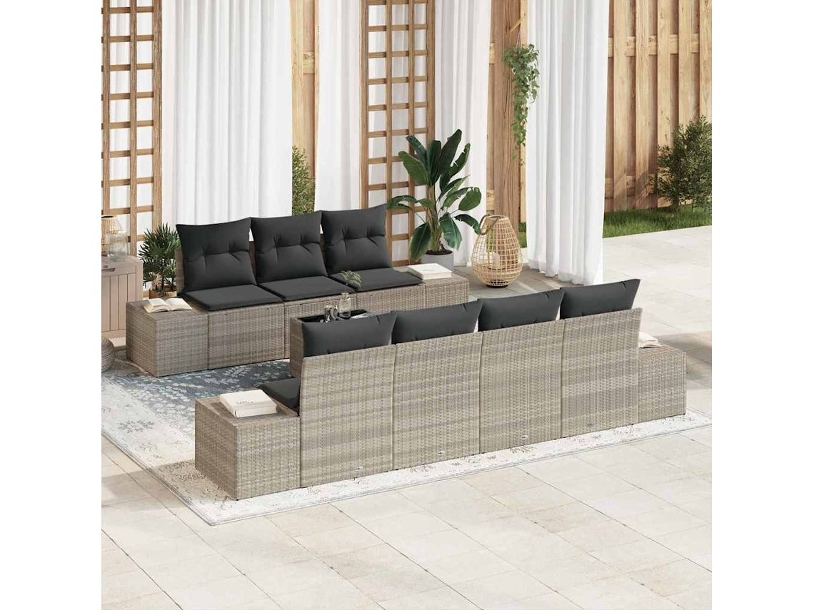 Vidaxl Conjunto de Sofá de Jardim 8 Pcs Cinzento claro Vime Pe
