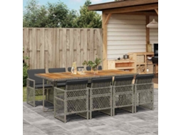 Vidaxl 9 Pcs Conjunto De Jantar P/ Jardim C/ Almofadões Vime Pe Cinza