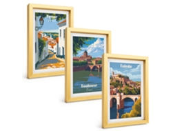Composição De Quadrosgráficos De Cidades Retrô Moldura Dourada Imagens Para Um Quarto Infantil Espelharte (3 Peças 20x30 Cm)