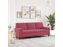 Vidaxl Sofá 3 Lug. + Almofadas Decorativas 180cm Veludo Vermelho Tinto