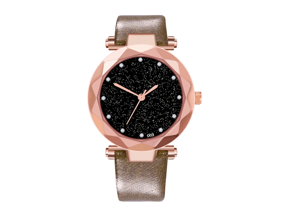 Relógio de Pulso Feminino de Quartzo com Pulseira de Couro Pu Estilo Simples Café