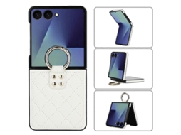 Capa De Celular Em Pu Com Suporte De Anel E Textura Rômbica Para Samsung Galaxy Z Flip7 5g