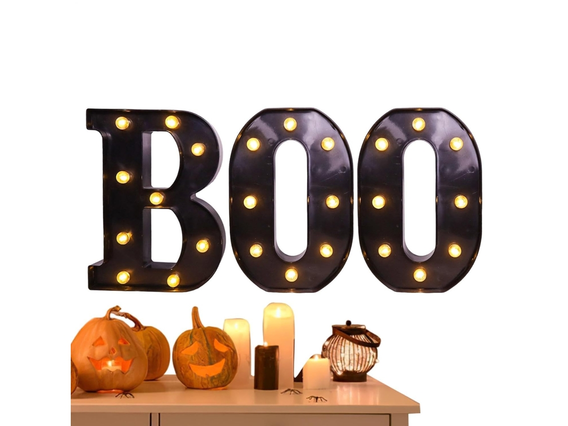 Letreiro Luminoso De Led Para Mesa Com A Palavra "boo" O Halloween