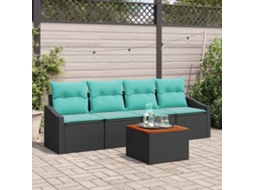 Vidaxl Conjunto De Sofá De Jardim Com Almofada 5 Pcs Preto Vime Pe