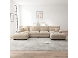 Sofá Modular U 4 Lugares Sofás Confortáveis Cloud Com Otomano Móvel Chenille Castanho Claro Mobrio
