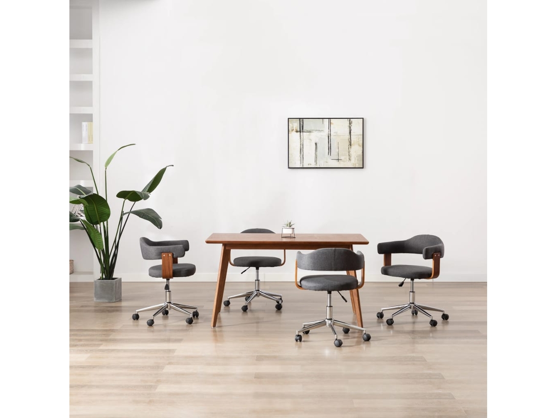 Vidaxl Cadeiras Jantar Giratórias 4pcs Madeira Curvada/tecido Cinzento