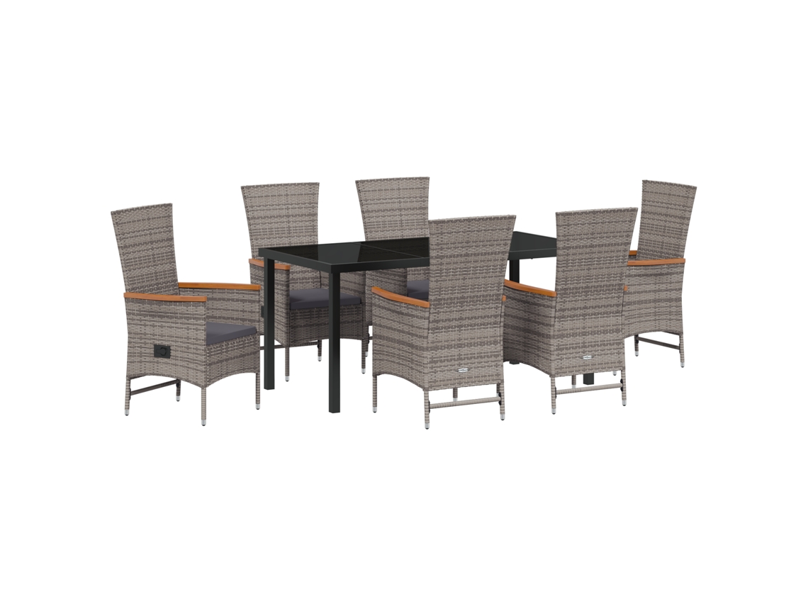 Conjunto 7 De Jantar De Jardim Com Vidaxl E Travesseiros Cinza Vime Pe