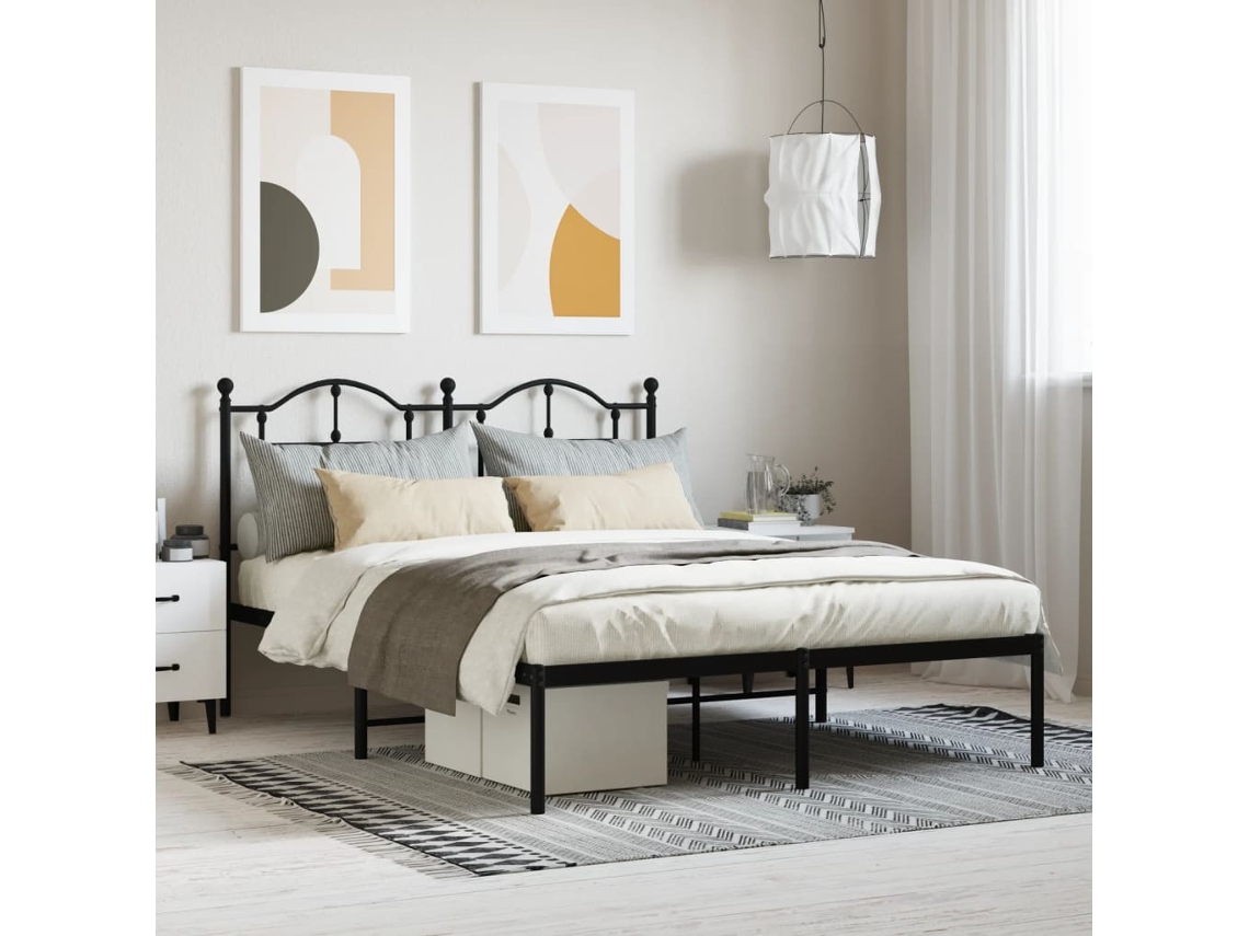 Estrutura De Cama Com Cabeceira 140x200 Cm Metal Preto
