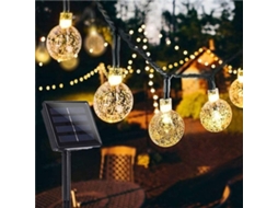 Luzes Solares com 50 Leds, 7, 3 Metros , 8 Modos, Luzes de Cordão com Bolas Cristal Branco Quente Klb BRILVIBERA (24 Pés)