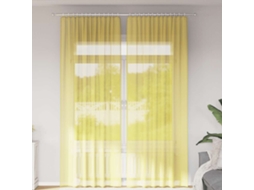 Vidaxl Cortinas De Voile Com Bolsos Para Varão 2 Pcs Amarelo