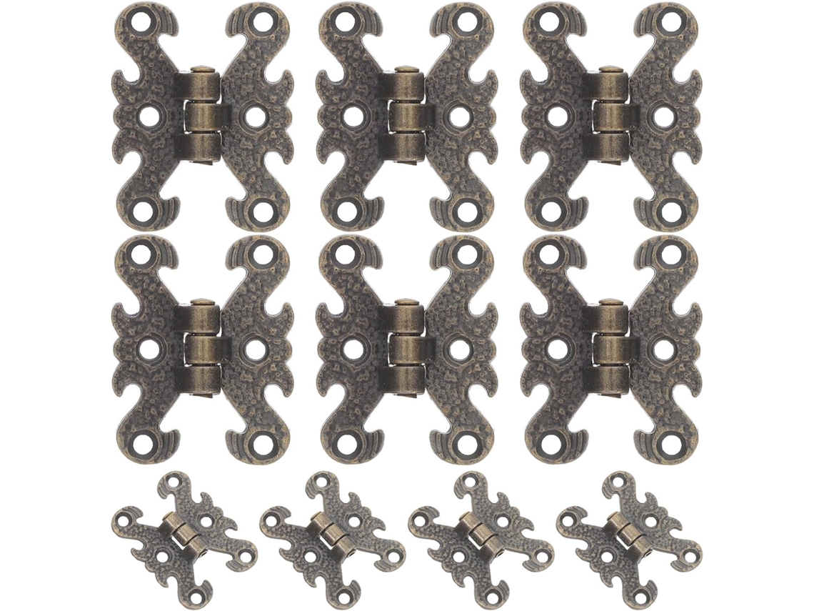 Conjunto De 10 Dobradiças Decorativas Pequenas Estilo Retrô Para Caixas Joias E Armários Madeira, Em Liga De Zinco