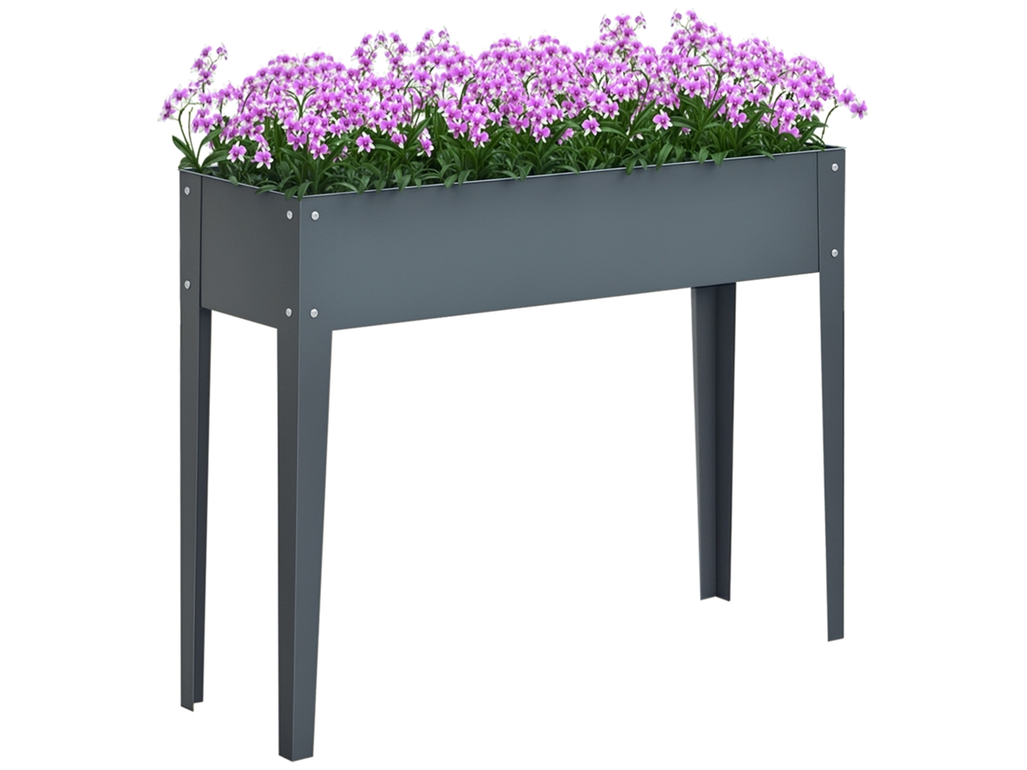 Jardineira Elevada De Metal Para Exterior Com 3 Furos De Drenagem, 100x30x80 Cm, Cinza