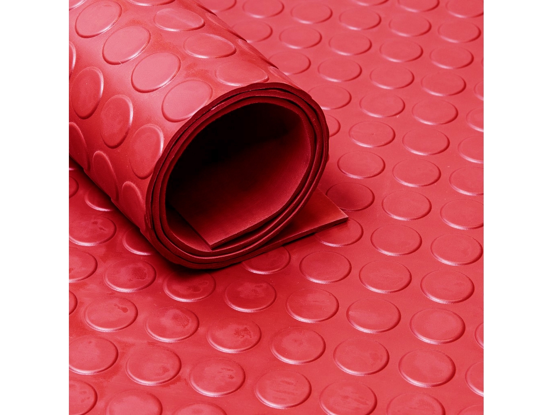 Tapete de borracha em rolo Vermelho - Tachas 3mm - 120cm de largura