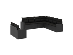 Maison Exclusive - 9 Pcs Conjunto De Sofás P/ Jardim C/ Almofadões Vime Pe Preto