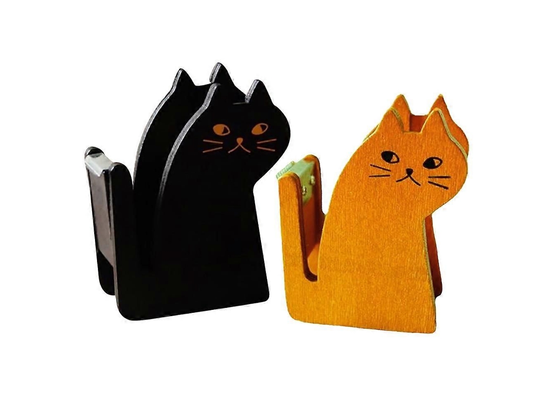 Dispensador de Fita Adesiva Adorável em Formato de Gato para Uso Escolar, 2 Unidades, Material de Madeira, Bordas Lisas, Portátil e Funcional. GOKOCO