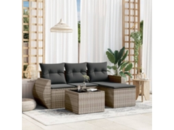 Vidaxl 5 Pcs Conjunto Sofás De Jardim C/ Almofadões Vime Pe Cinzento