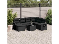 Vidaxl 8 Pcs Conjunto Sofás de Jardim com Almofadões Vime Pe Preto