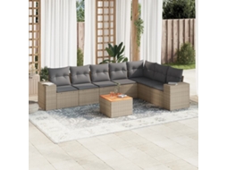 Conjunto de 8 Sofás para Jardim com Almofadas Vime Pe Bege Dkd Home Decor
