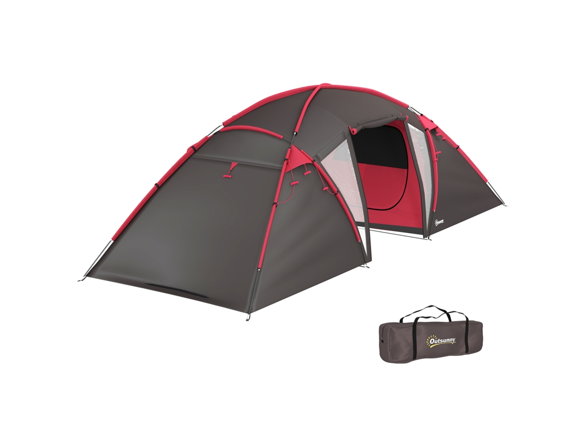 Tenda de Camping Túnel para 4-6 Pessoas com 3 Quartos Cinza S/MARCA