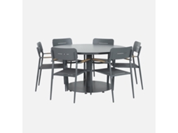 Conjunto De Jardim Com Mesa Redonda Em Alumínio Com 6 Cadeiras, Antracite