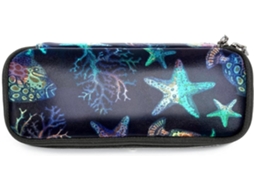 Estojo exótico para lápis com estampa de peixes de coral e estrelas-do-mar, grande capacidade, organizador de lápis