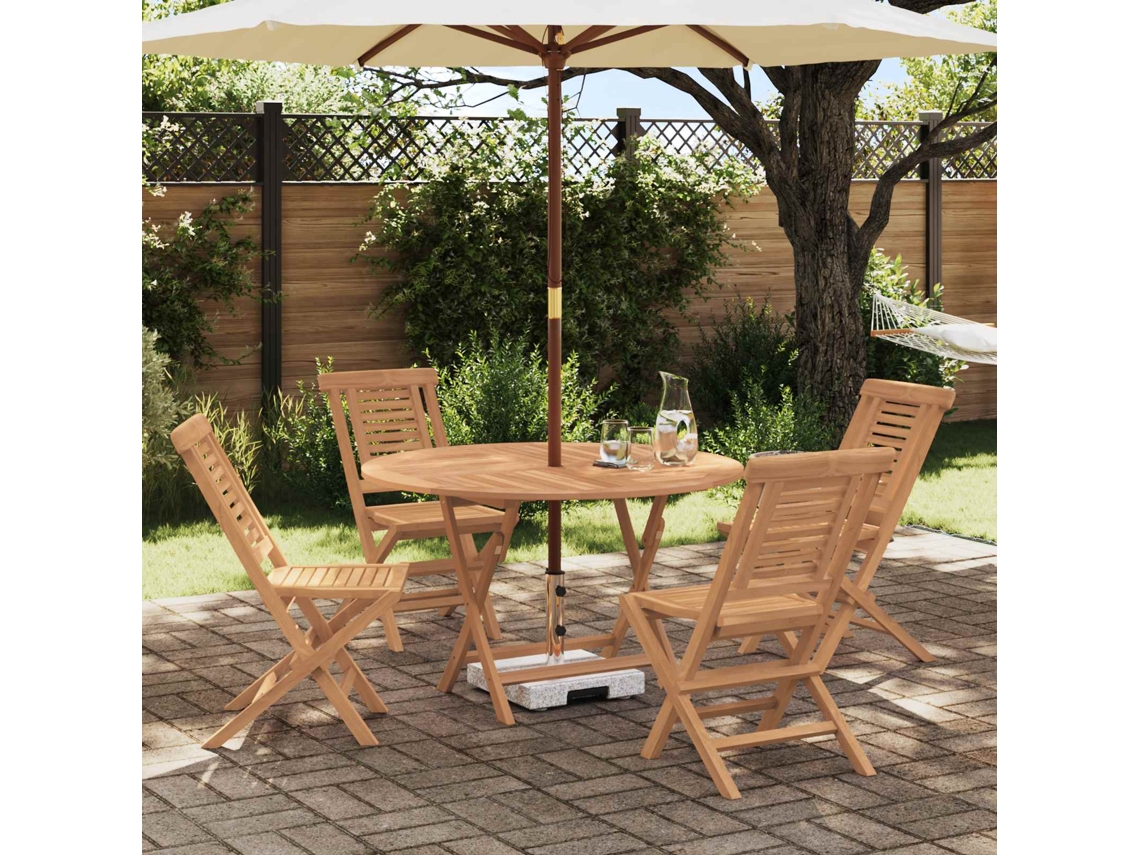 Vidaxl Conjunto De Jardim 5 Unid. Castanho Madeira De Teca Sólida