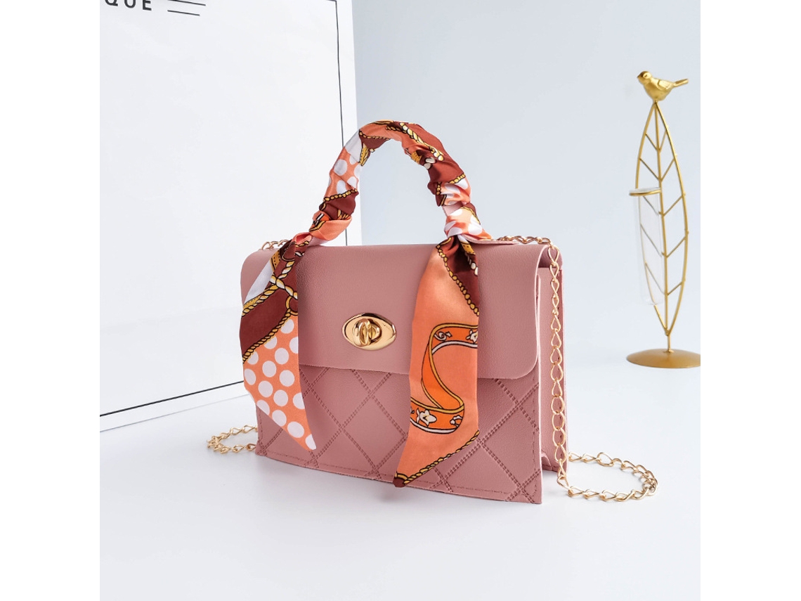 Bolsa Pequena Quadrada Com Listras De Diamantes, Lenço De Seda, Bolsa De Mão, Mini Bolsa Transversal Com Corrente, Bolsa Fashion Rosa SUNNY SPACES