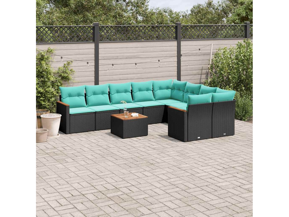 Vidaxl Conjunto De Sofá De Jardim Com 10 Peças E Almofadas Em Rattan Sintético Preto