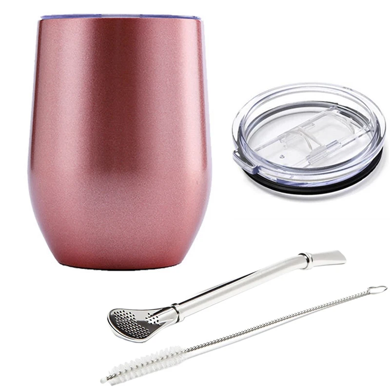 Caneca para Chá Mate, Caneca Térmica de Aço Inoxidável com Tampa Deslizante e Canudo, 355 Ml . MDUG (12 Oz)