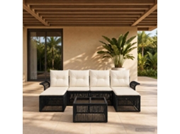 Vidaxl Conjunto De Sofá De Jardim 7 Unid. Preto Vime Pe
