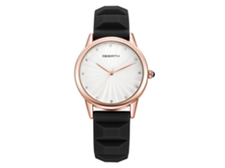 Relógio de Pulso Feminino Rebirth com Strass Quadro Redondo Quartz À Prova D'agua