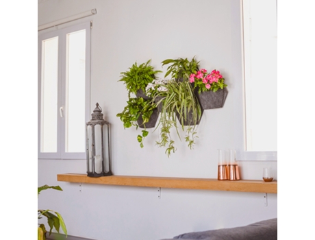 Pack Com 3 Vasos De Parede Citysens Pretos Com Tecido Cinza