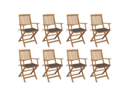 Cadeiras De Exterior Dobráveis C/ Almofadões 8pcs Acácia Maciça Dkd Home Decor