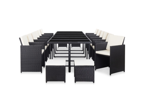 Conjunto de Refeição com 7 Peças com Almofadas (339 x 109 x 74 - Ratán - Preto)