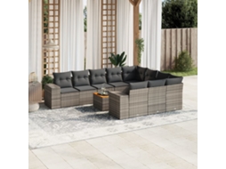 Jogo de Sofá Jardim 11 Peças C/ Almofadões Vime Pe Cinza Dkd Home Decor