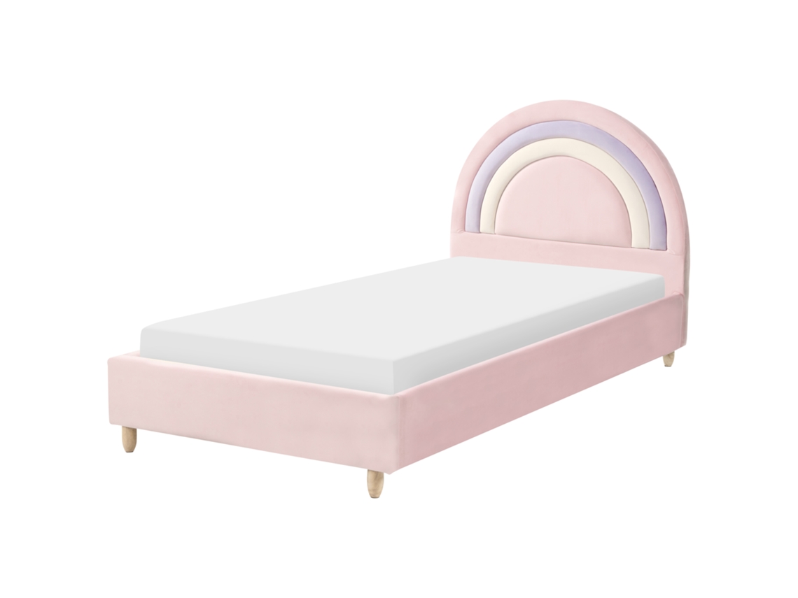 Cama Infantil Em Veludo Colorida Beliani Landeillau De Veludo Rosa 90x200
