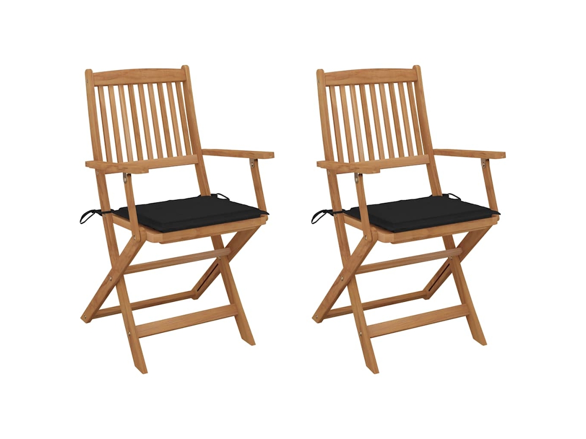 Cadeiras Dobráveis Jardim C/ Almofadões 2 Pcs Acácia Maciça Dkd Home Decor