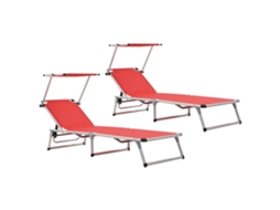 Vidaxl Espreguiçadeiras Dobráveis C/ Teto 2pcs Alum/textilene Vermelho