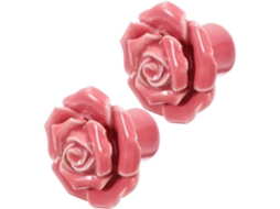 Puxadores Decorativos Em Cerâmica Formato De Rosa Para Armários, Conjunto Com 2 Peças