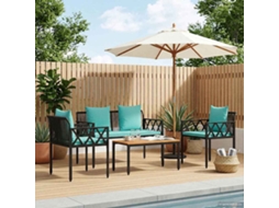Vidaxl Conjunto De Móveis Para Exterior 4 Pcs Preto E Turquesa Vime Pe