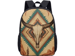 Mochila Estilo Faroeste Com Estampa Geométrica Caveira Cowboy, Touro, Cacto Ferradura, 43,2 Cm, Escolar