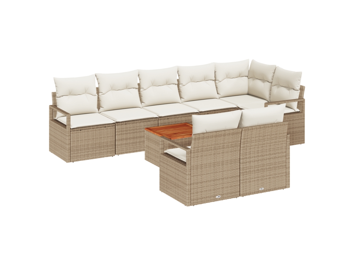 Conjunto 9 Conjunto De Móveis De Jardim Vidaxl Bege Vime Pe (287 X 122 X 69 Cm)