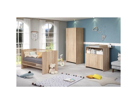 Jogo De Quarto Para Bebê Trio Niko Cama 70x140 Cm Cômoda Com Trocador 2 Portas Armário 2 Portas Decoração Em Carvalho Natural Trendteam