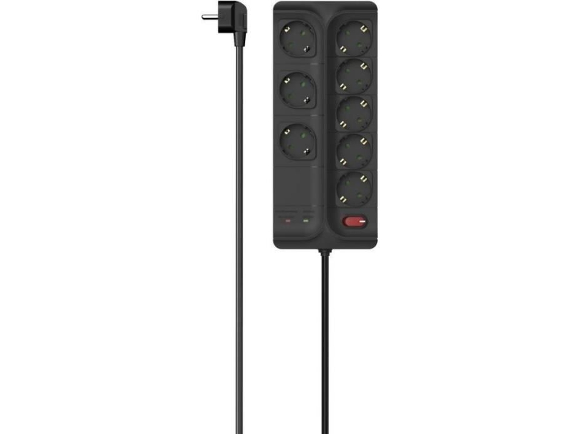Régua de tomadas, 8 vias, proteção contra surtos, interruptor liga/desliga, 1,5 m, preta 00223162 Hama ()