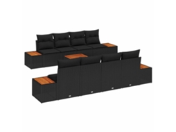 Vidaxl Conjunto De Sofá De Jardim 9 Unid. Preto Rattan Sintético
