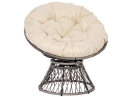 Cadeira De Jardim Redonda, Cadeira Giratória Papasan, Ø 97 X 90a Cm, Almofada Grande Incluída, Resina De Poliéster Trançada