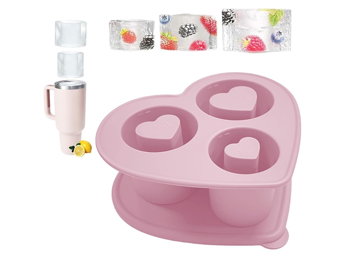 Silicone Coração Rosa 3 Compart P/ Copos 20-40oz